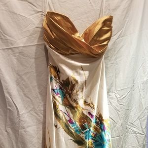 Gold Satin Strapless Sundress Maxi